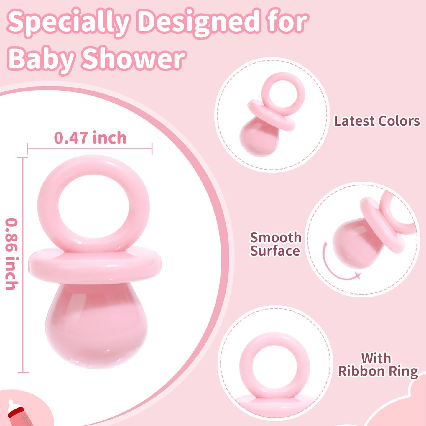 200 Mini Pacifiers Baby Shower Game Girl, 0.86 Plastic Pacifiers Baby Shower Game, Bulk Baby Shower Pacifiers For Gender Reveal