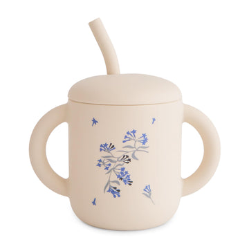 mushie 100% Silicone Training Cup & Straw for Toddlers | 6 Months+ (Lilac Flowers)