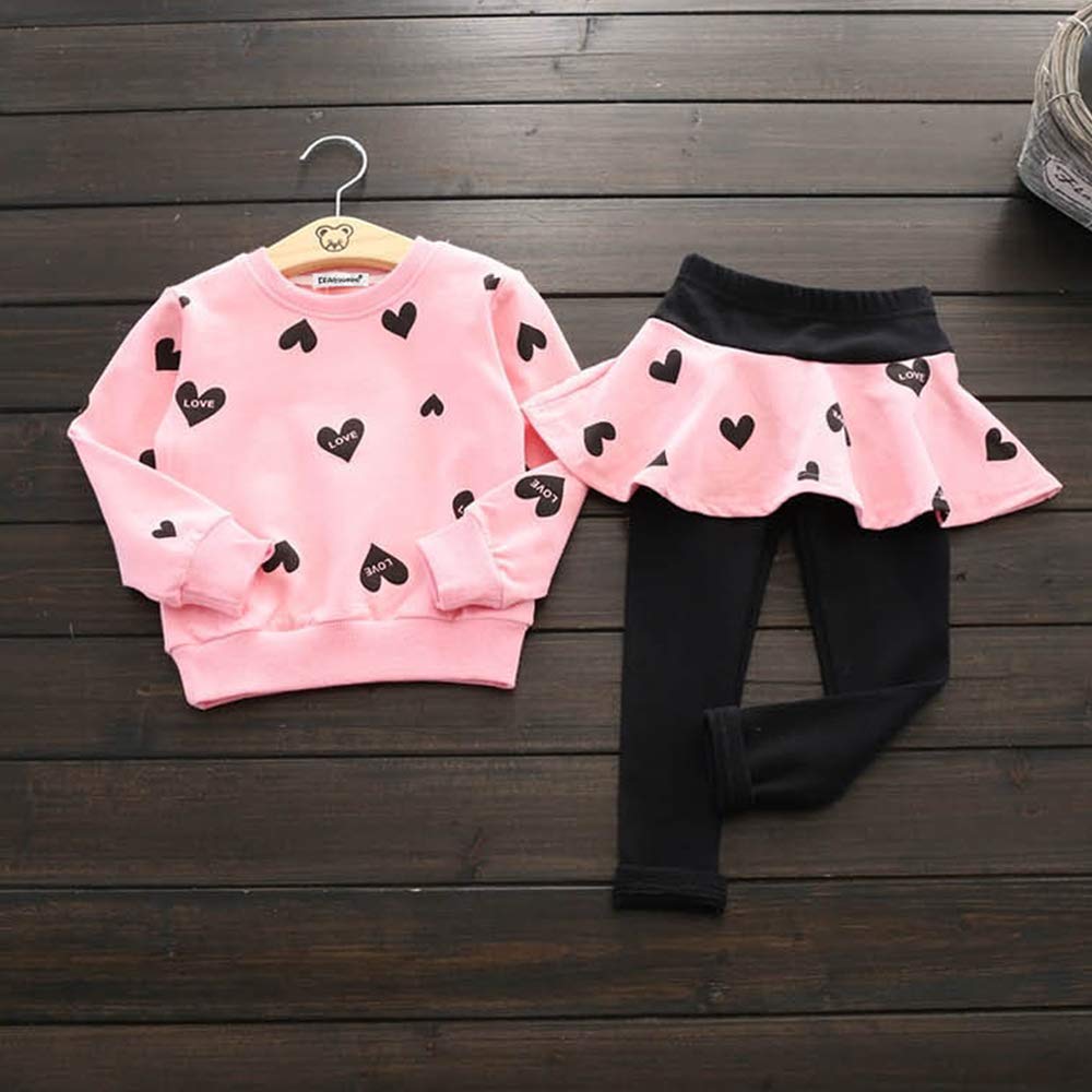 Little Girl Clothes Infant Outfits Set 2 Pieces Long Sleeved Tops And Pants (Pink, 18-24 Months)