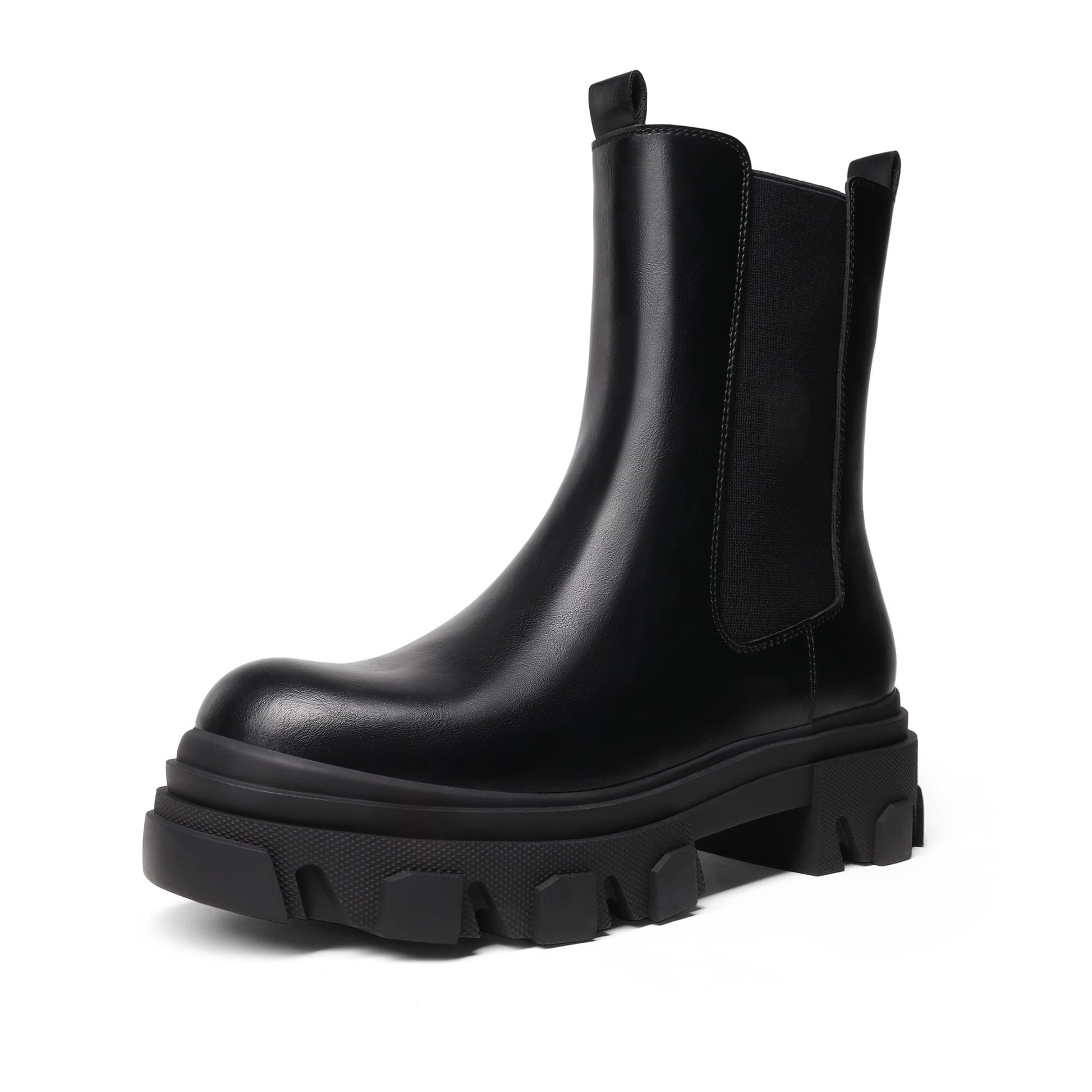 Dream Pairs Womens Dmb212 Platform Chelsea Boots Lug Sole Combat Mid Calf Slip On Chunky Ankle Booties Black Pu Size 8
