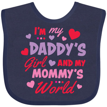 Inktastic Valentine'S Day I'M My Daddy'S Girl And My Mommy'S World Baby Bib Navy Blue 3995B