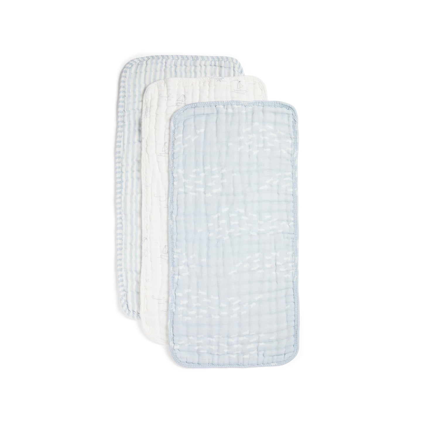 Nana Baby Burp Cloths | 100% Organic Muslin Cotton | Set Of 3 (Powder Blue/Cream)