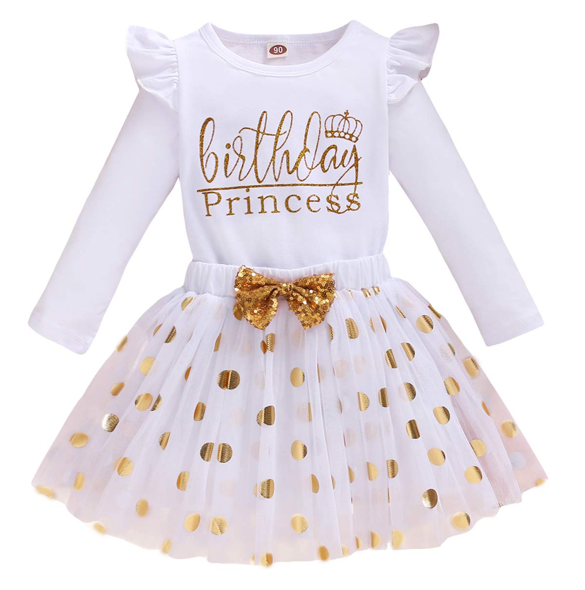 Lysmuch Toddler Kids Baby Girl'S Birthday Outfits Princess Vest Sleeveless Shirt Mesh Tutu Skirt Set (White Birthday Princess Lo