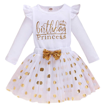 Lysmuch Toddler Kids Baby Girl'S Birthday Outfits Princess Vest Sleeveless Shirt Mesh Tutu Skirt Set (White Birthday Princess Lo