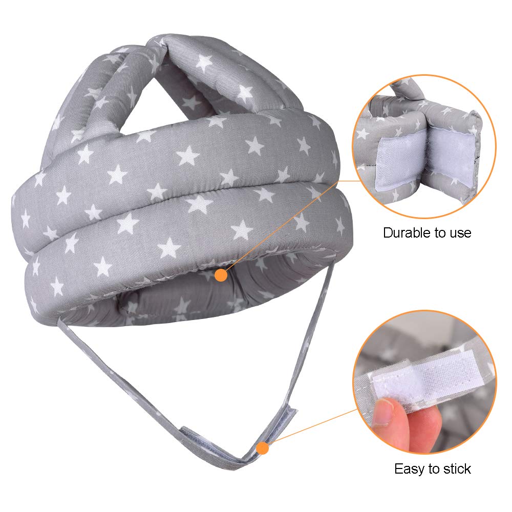 Toraso Baby Helmet & Baby Knee Pads For Crawling,Infant Helmet & Walking Baby Helmet,For Age 6-36 Months, Gray Star(A)