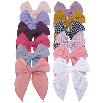 Fable Bow Hair Clips Baby Girls Kids Women Cotton Linen Hair Bow Clips Large Sailor Hair Bows Accessories Hairgrips (Natural Cla