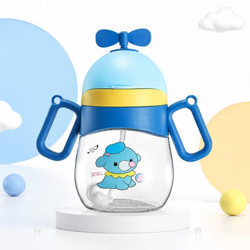 Mini Berry Kids Sippy Cup with Dual Handles, Blue, Cartoon Seal Design, Straw Drinking Bottle for Toddlers (Pink, 03)
