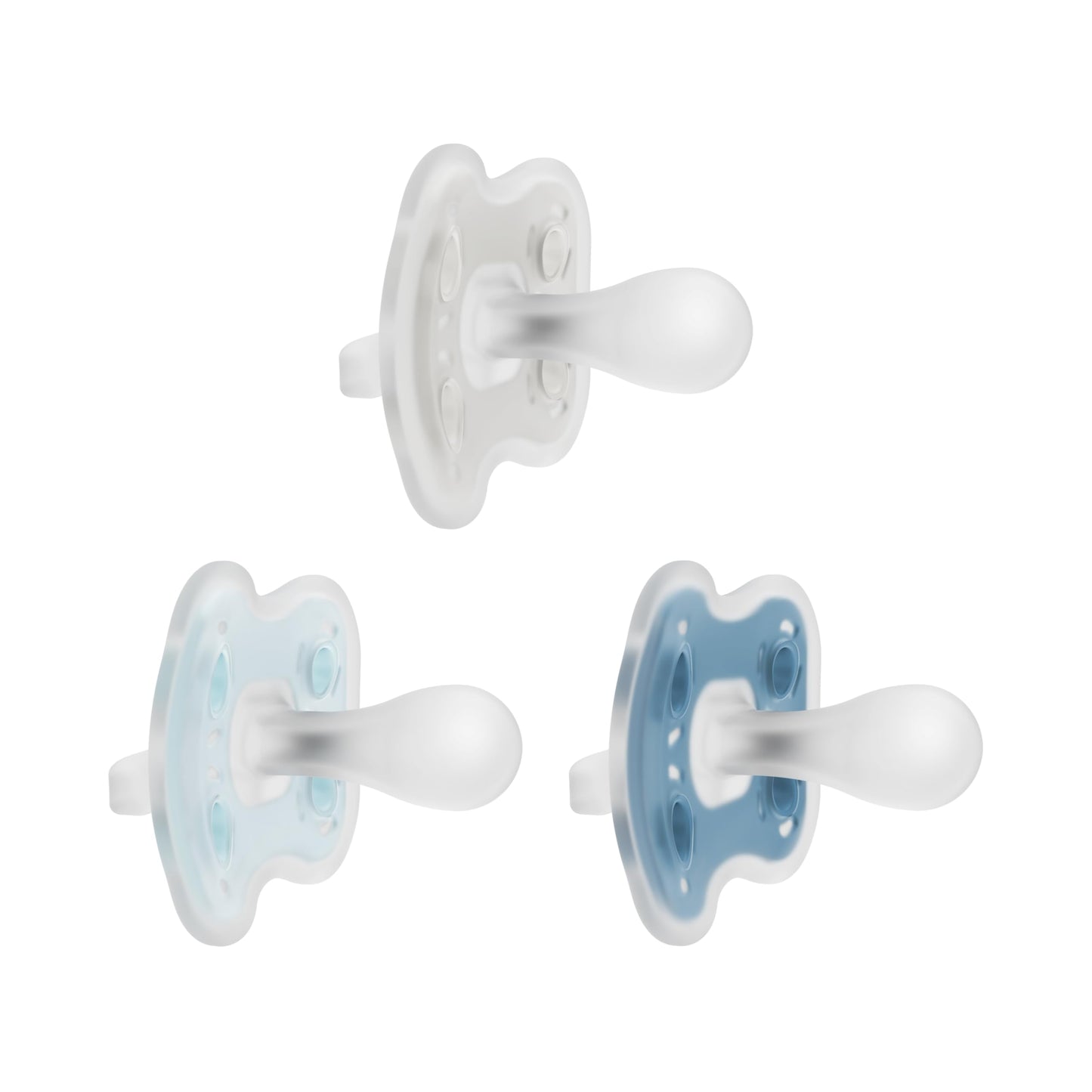 Dr. Browns Advantage One-Piece Silicone Baby Pacifier, Fully Symmetrical Soother, Blue/Blue/Gray/Pink/Pink/Ecru, 0-6m, BPA Free