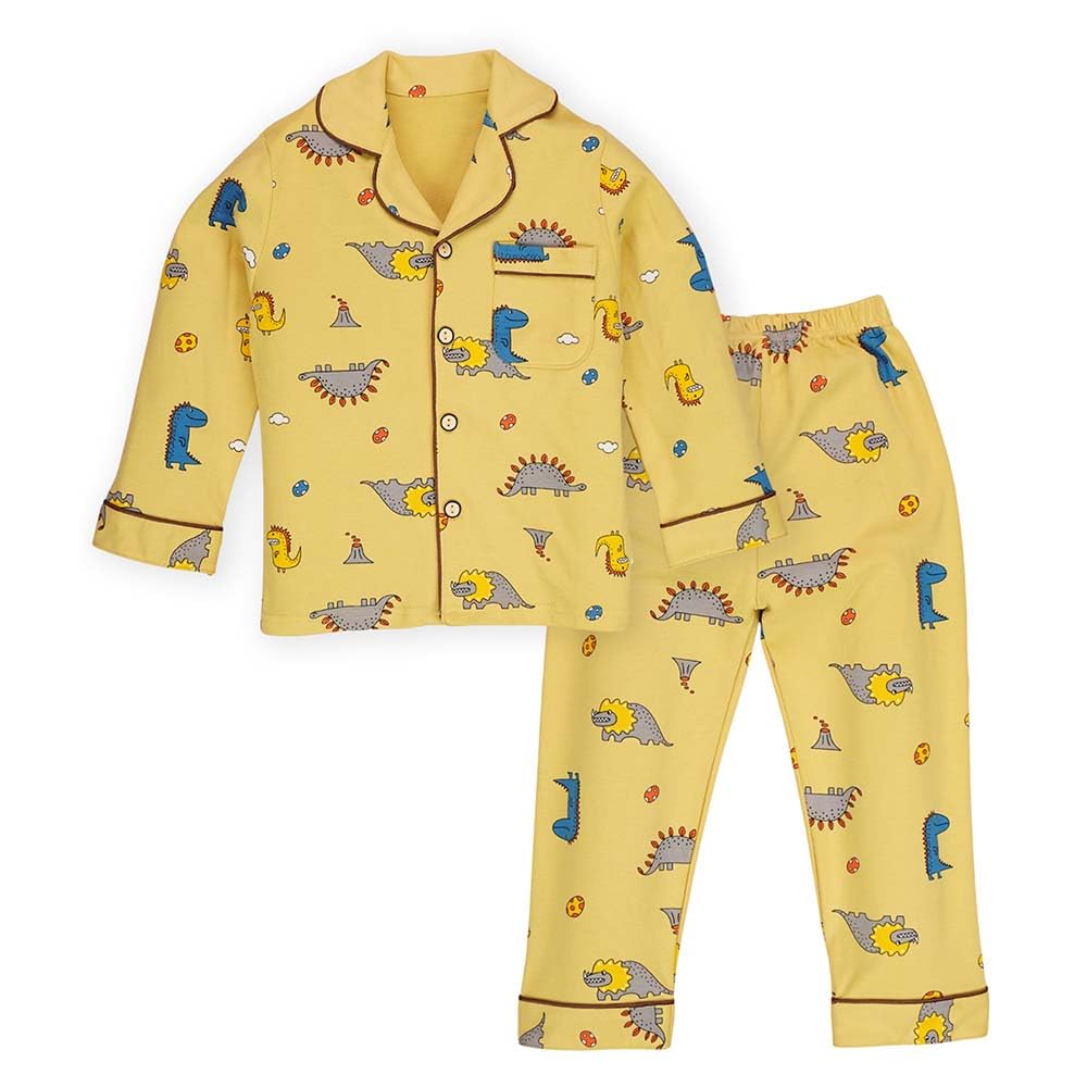 Little Surprise Box, Mustard Brown Dino Soft Cotton Kids Nightsuit45Y