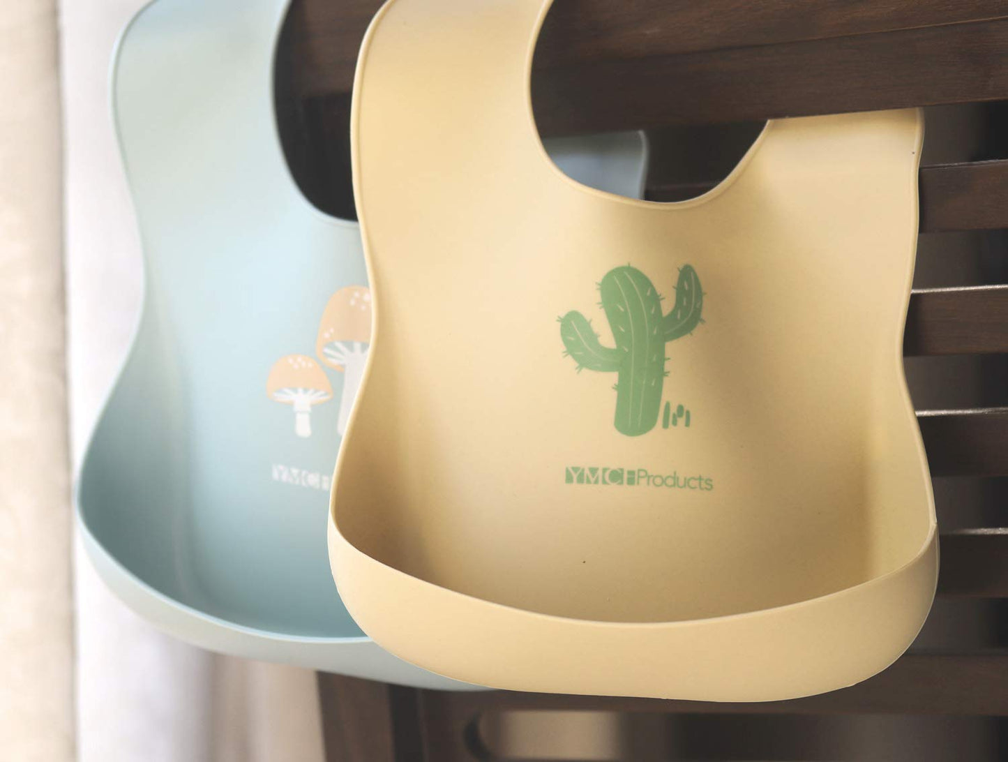 Ymcf Products 2-Pack Waterproof Silicone Baby Bib Lightweight Comfortable Easy-Wipe Clean (Beige/Sage, Small)