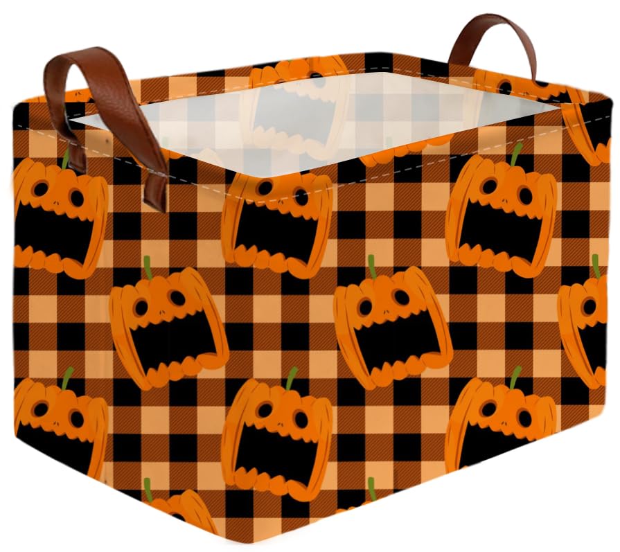 Sanjiaofeng Rectangular Kids Basket Halloween Storage Bins,Pumpkin Storage Basket with Handles.Clothers,,Books,Kid s Gifts Bins