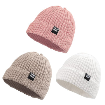 Simple Knitted Baby Beanie Hip-Hop Boys Winter Hat Toddler Kids Bonnet For Girls 0-5Y (White+Pink+Beige, M)