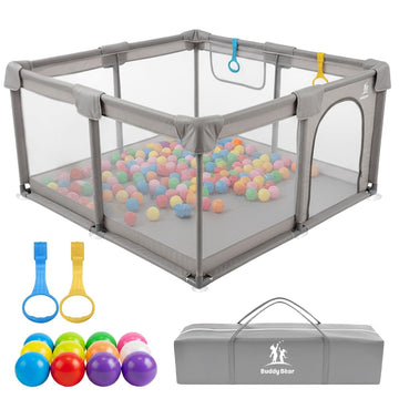 Baby Playpen for Babies & Toddlers, Large Playpen with Breathable Mesh, Anti-Slip Suction Cups, Zipper Door, Portable Indoor Out