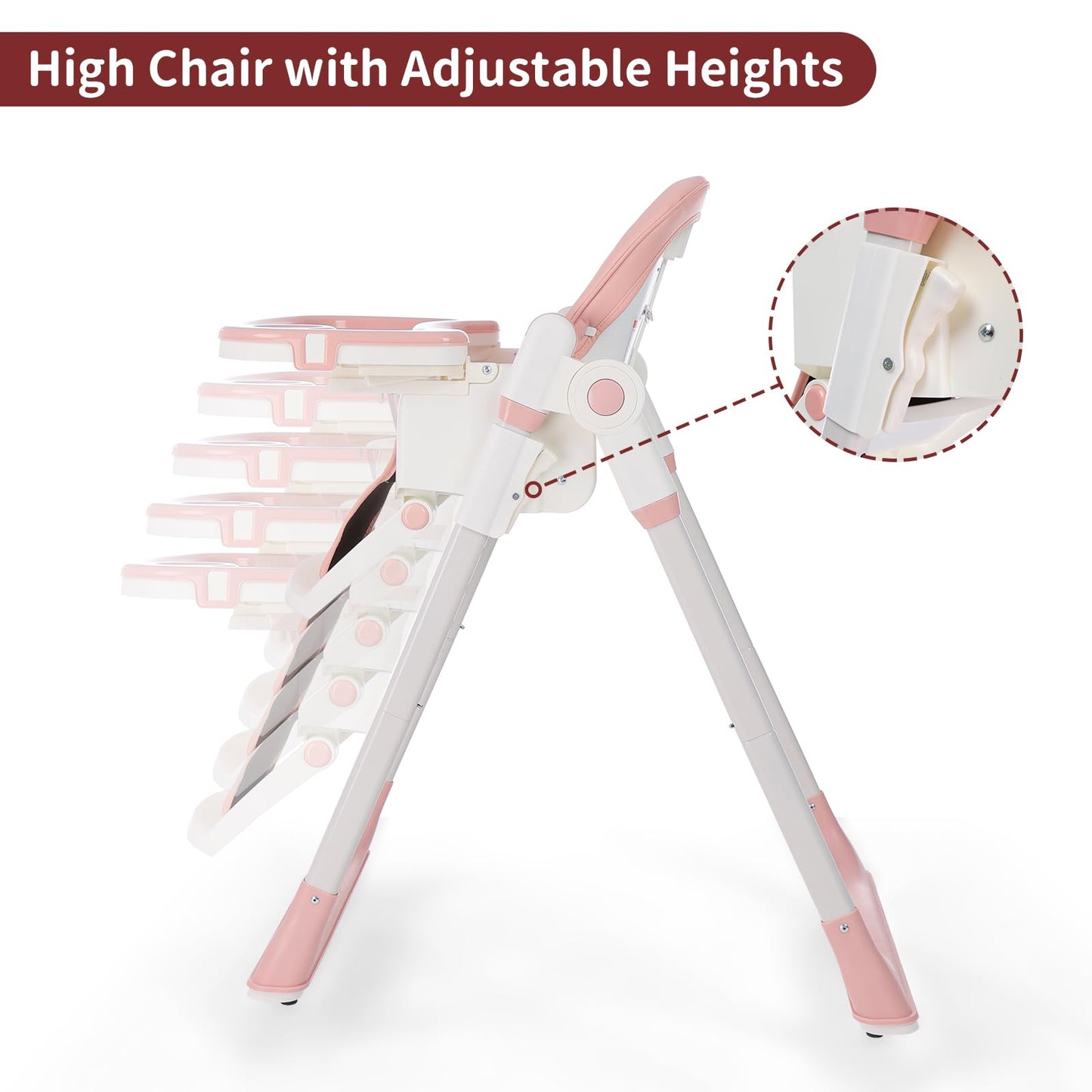 Cochildor 3-In-1 Foldable High Chair For Babies & Toddlers - Adjustable Height, Reclining Seat, 5-Point Safety Harness, Removabl