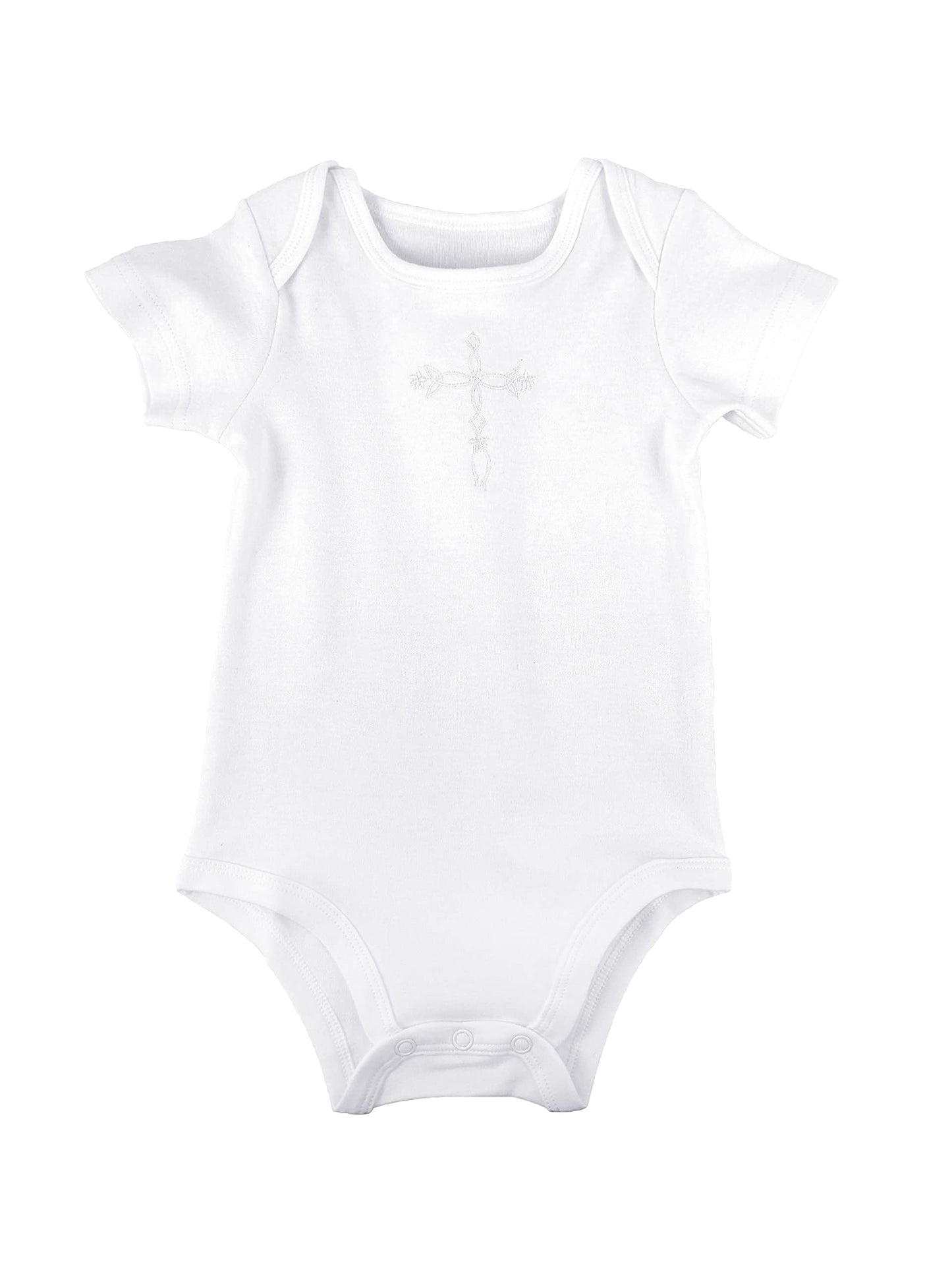Little Things Mean A Lot Cotton Knit Christening Onesie With Embroidered Cross - Size 3 Month