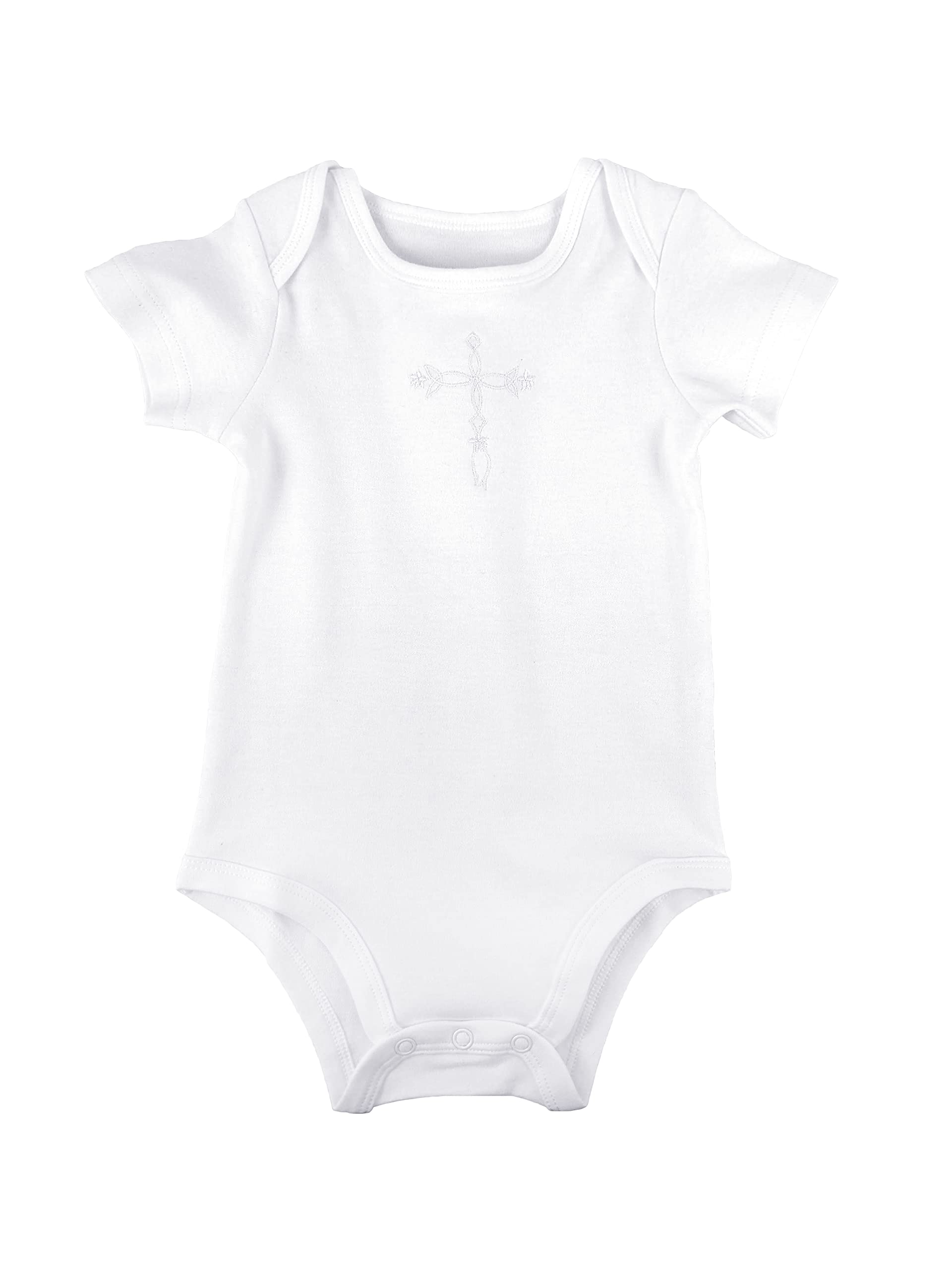 Little Things Mean A Lot Cotton Knit Christening Onesie With Embroidered Cross - Size 3 Month