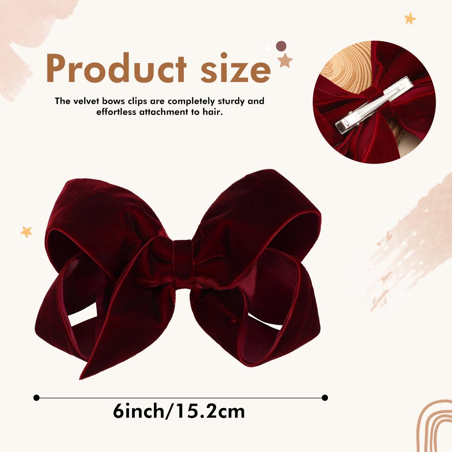 Oaoleer 2Pcs 6Inch Velvet Hair Bows Clips, Red Velvet Bows Hair Alligator Clips Hair Barrettes For Baby Girls Infants Toddlers K