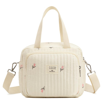 Small Diaper Bag Tote, Crossbody Diaper Bag Mini Purse with 7 Pockets, Travel Baby Bag for boys & Girls, 2 Bottle pocket, Off wh