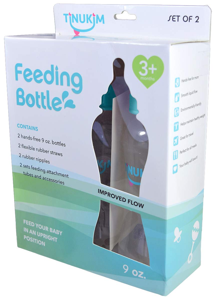 Tinukim Ifeed 9 Ounce Self Feeding Baby Bottle With Tube - Handless Anti-Colic Nursing System, White - 2-Pack