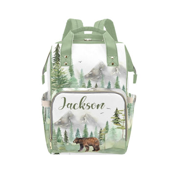 Noverbibi Custom Diaper Bag Backpack with Name Personalized Woodland Bear Nappy Bag for Mommy Mother's Day Gift Customized Adjus
