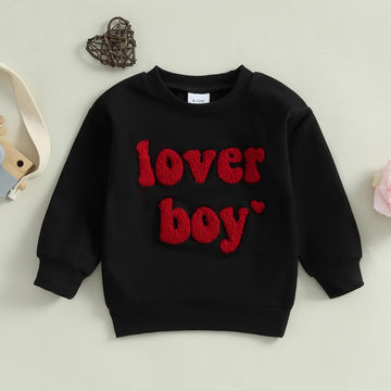 Ktwharnu Infant Toddler Baby Boy Valentines Day Outfit Heart Embroidery Sweatshirt Crewneck Long Sleeve Shirts Top Pullovers (C-
