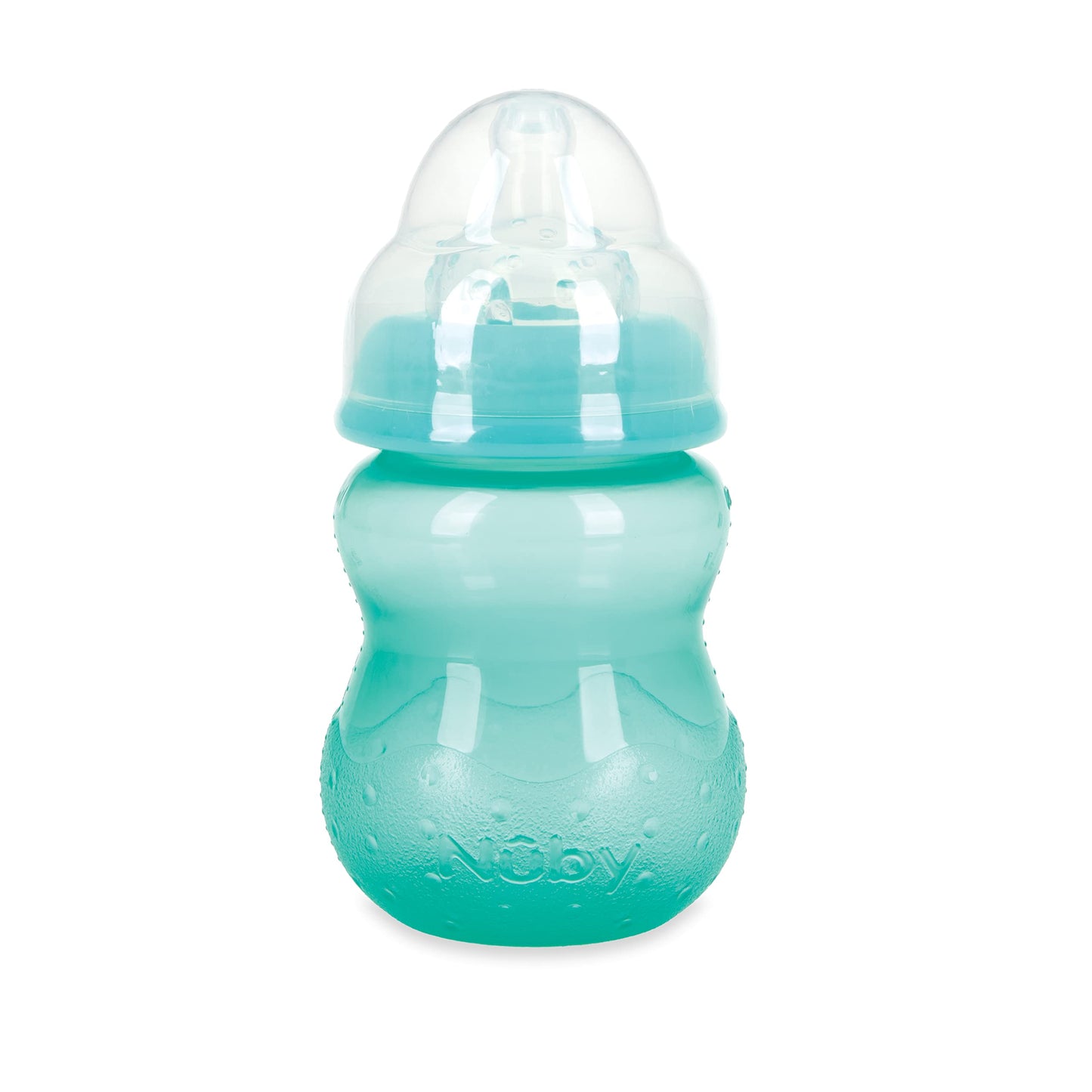 Nuby Wide Neck Non-Drip Bottle - Baby Bottles With Anti-Colic Vari-Flo Valve - (3-Pack) 8 Oz - 0+ Months - Aqua, Pink, Purple