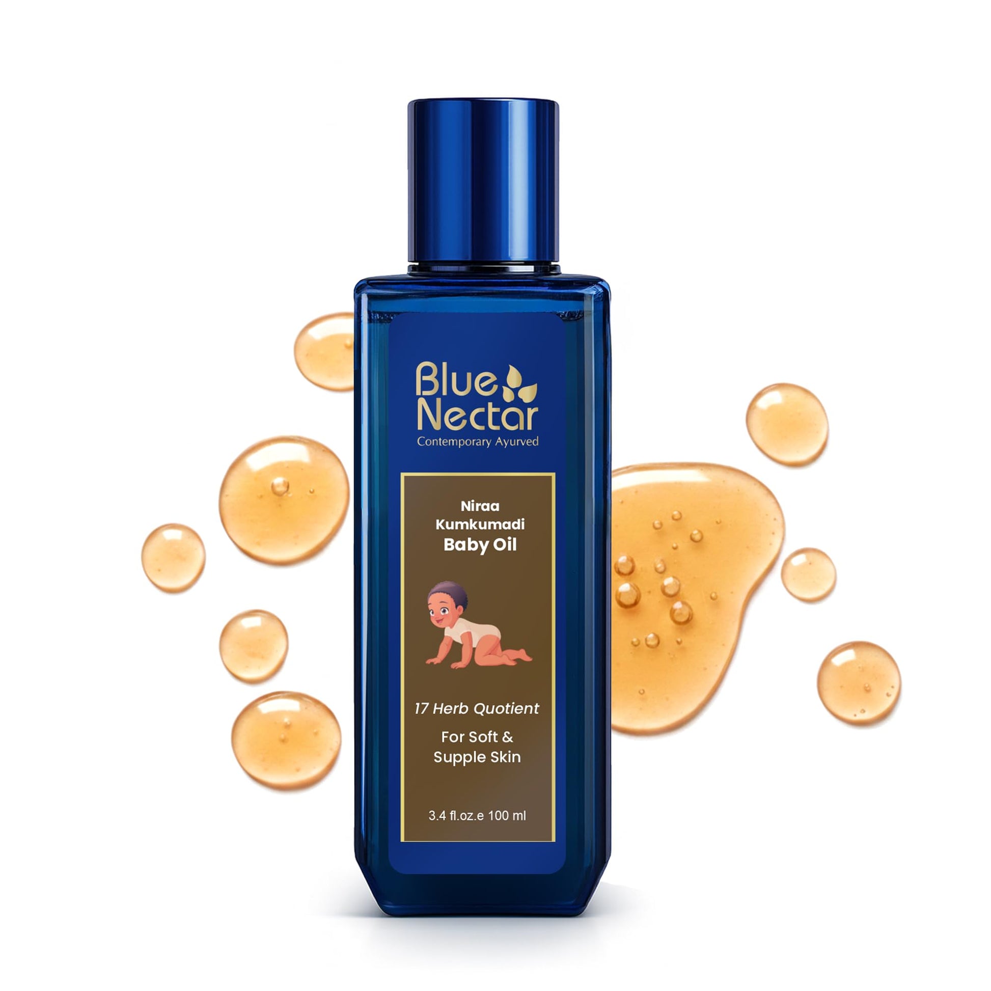 Blue Nectar Baby Oil With Pure Kumkumadi Oil For Glowing Skin | Ayurvedic Baby Massage Oil For New Born | 100% Natural & Safe Ba