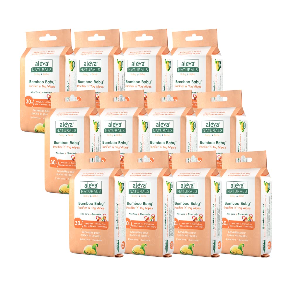 Aleva Naturals Bamboo Baby Pacifier and Toy Wipes | Natural and Organic Ingredients with Lemon Oil | Safely Cleans Bottles, Nipp