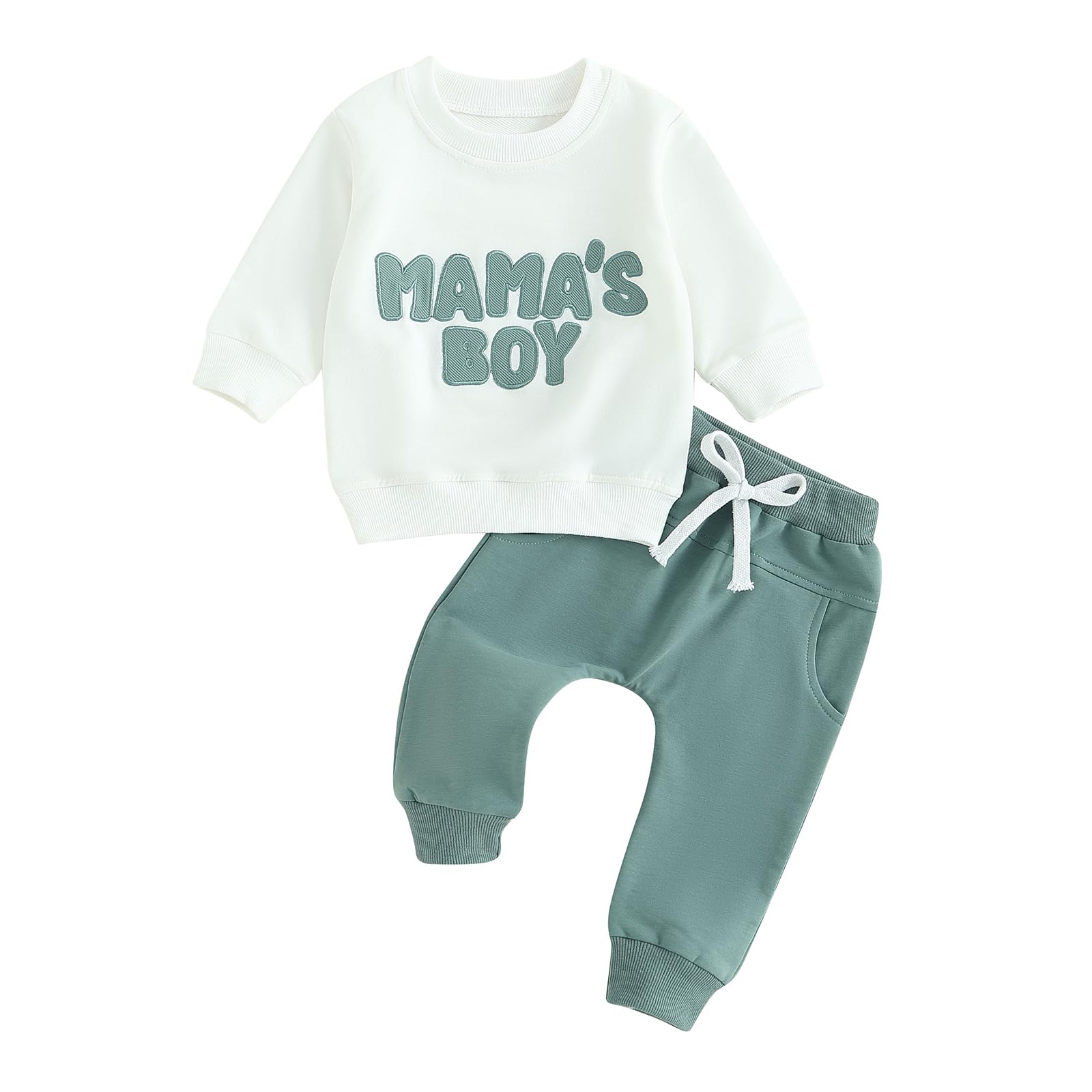 Mersariphy Fall Baby Boy Pant Set Toddler Crewneck Long Sleeve Pullover Sweatshirt Sweatpant 2Pcs Winter Outfits Clothes(White G