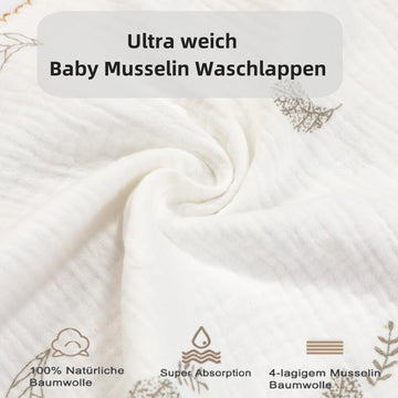 Norinori Baby Muslin Washcloths - Newborn Face Towel & Burp Cloths, 6 Pack Soft Absorbent Natural Cotton Wash Towel, 10'X10' B