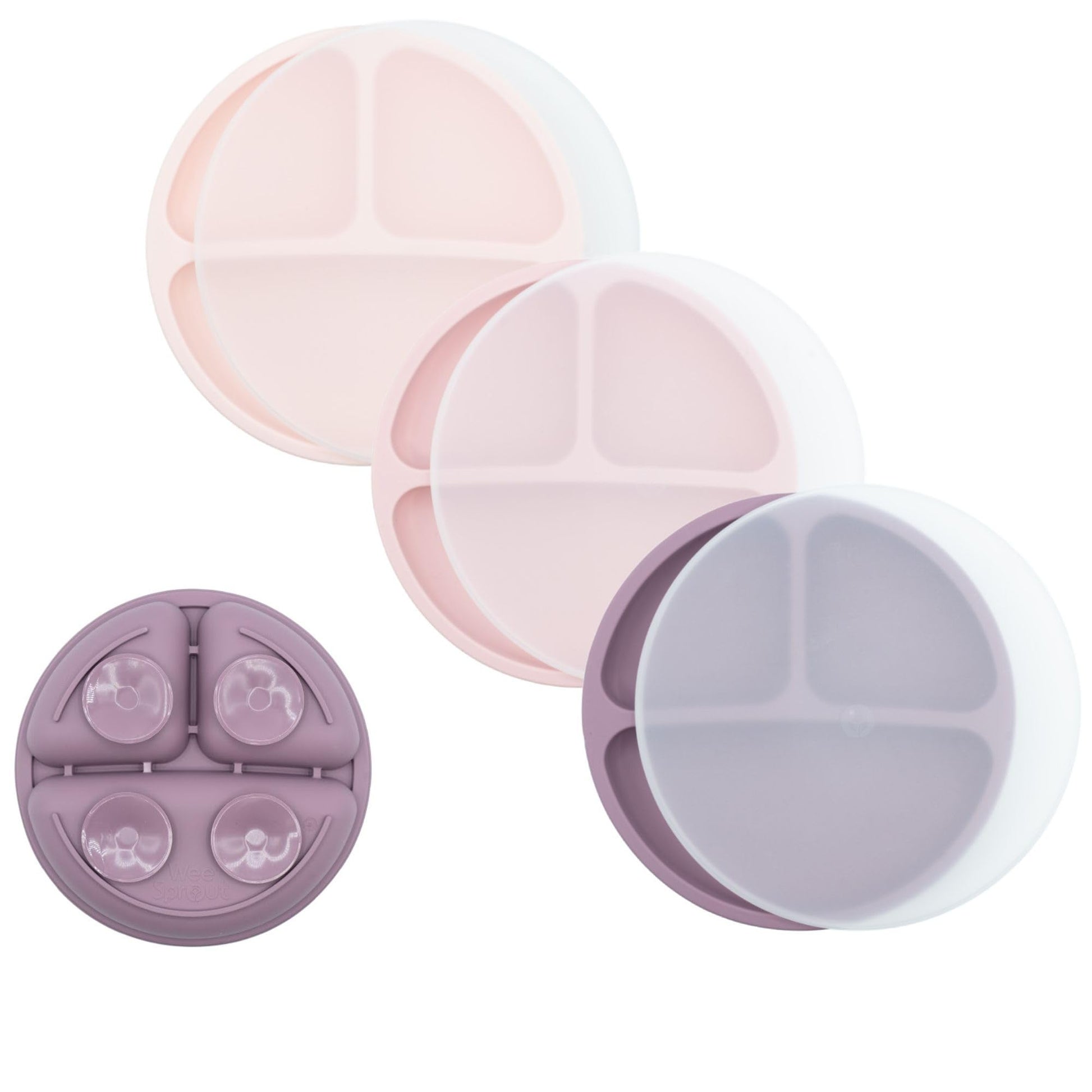 Weesprout Suction Plates With Lids For Babies & Toddlers, 100% Silicone Dinnerware Stays Put, Divided Design For Picky Eaters, M