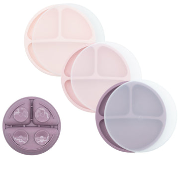 Weesprout Suction Plates With Lids For Babies & Toddlers, 100% Silicone Dinnerware Stays Put, Divided Design For Picky Eaters, M