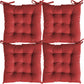 Linenovation Microfiber Square Chair Pad/Cushion for Office, Home or Car Sitting with Ties24 Inch X 24 InchRedSet of 4