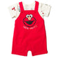 Sesame Street Elmo Toddler Boys French Terry Short Overalls T-Shirt And Hat 3 Piece Outfit Set Red/White 3T