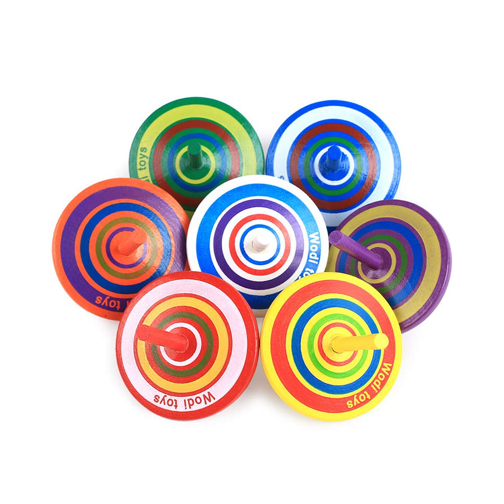Wood Spinning Tops, Multicolored Painted Kids Novelty Wooden Gyroscopes, Fun Flip Tops, Assorted Standard Tops, Kindergarten Edu