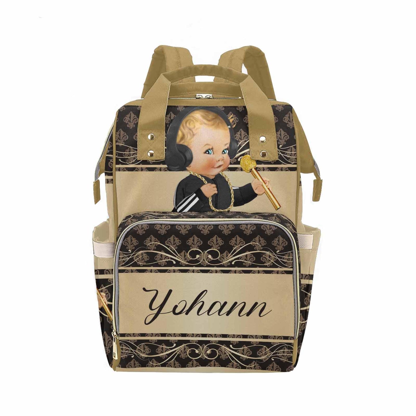 M Yescustom Personalized Diaper Bag For Baby, Large Capacity Custom Brown Crown Prince Diaper Bag With Name, Waterproof Diaper B