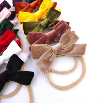 Sugarmelon Baby Girl Velvet Hair Bows And Headbands, Soft Stretchy Nylon Hairbands For Newborn Infant Toddlers, 24 Colors, 3.5'