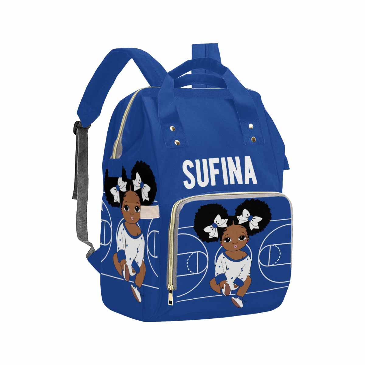 Artsadd Personalized Diaper Backpack, Large Capacity Baby Bag - Customized White And Blue Daypack Nappy Bag For Daughter/Grandda