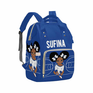 Artsadd Personalized Diaper Backpack, Large Capacity Baby Bag - Customized White And Blue Daypack Nappy Bag For Daughter/Grandda