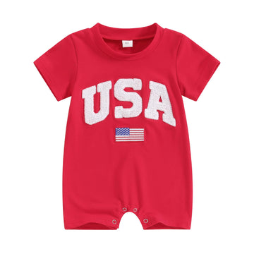 Fybitbo 4Th Of July Baby Boy Girl Outfit Usa Flag Jumpsuit Short Sleeve Romper Newborn Fourth Of July Onesie Clothes (My First 4