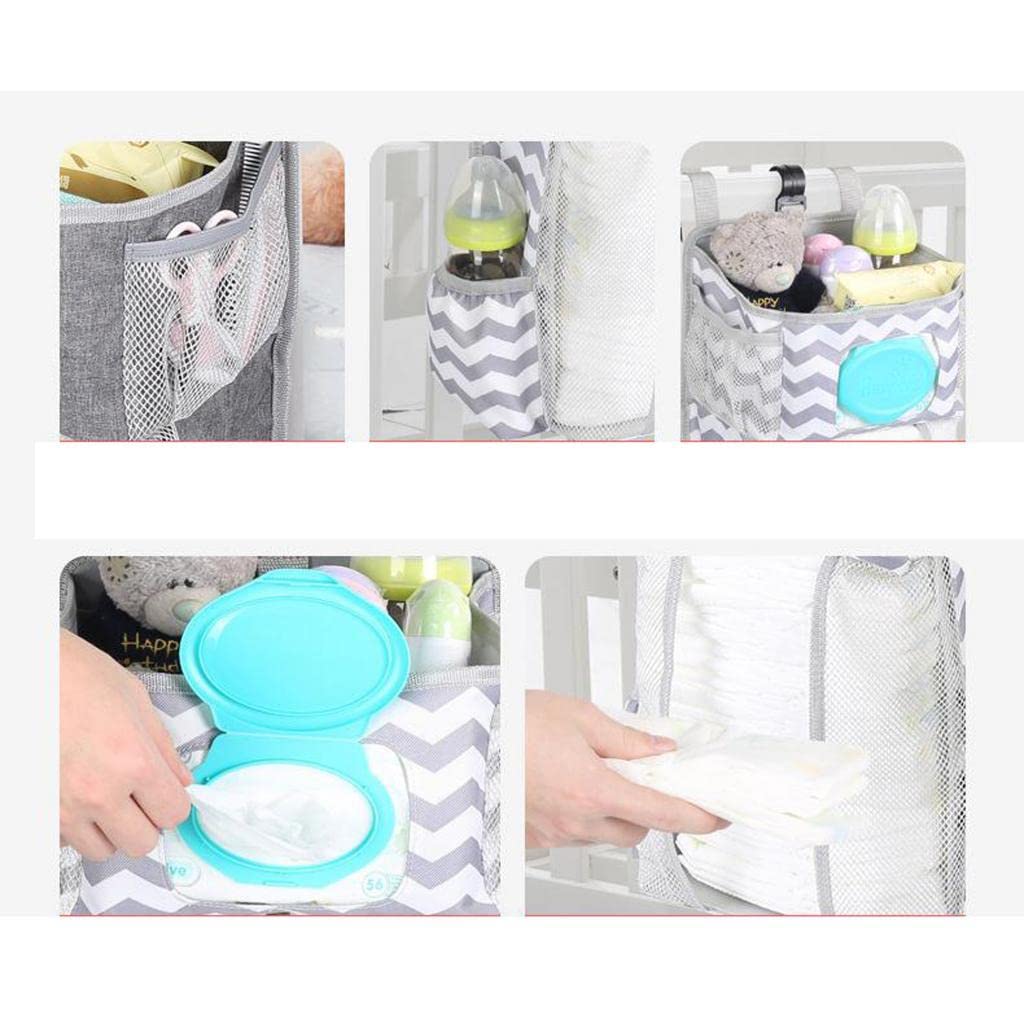 CALANDIS Baby Crib Bed Hanging Bag Rack Bedside Diaper Organizer Bag Pp Support Plate Stripe