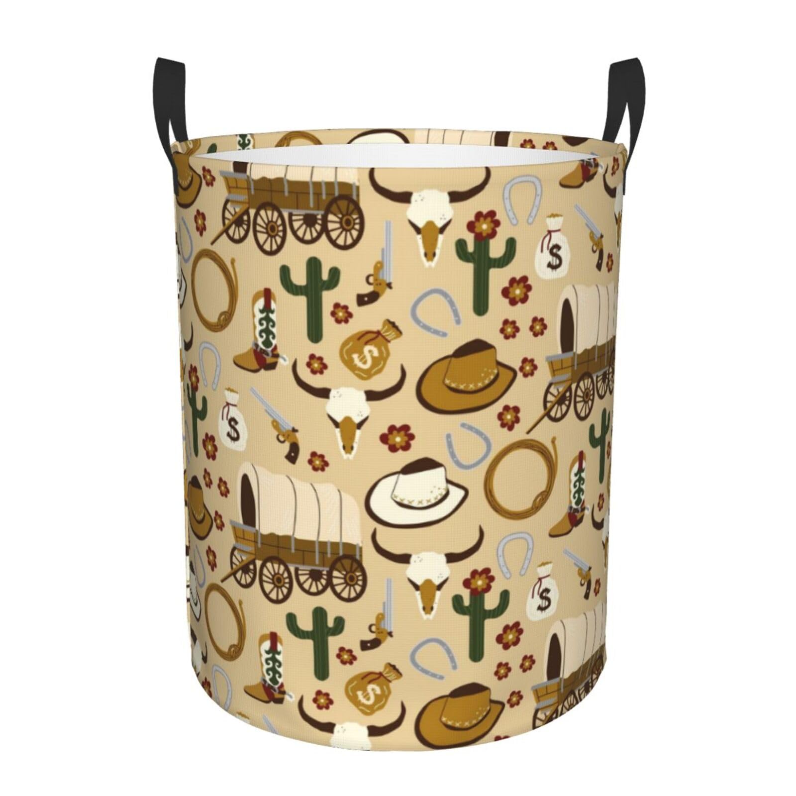 Pevtufa Wild West Cowboy Foldable Laundry Basket Organizer,Fabric Clothes Toy Storage Basket Nursery Hamper Storage Bin For Hous