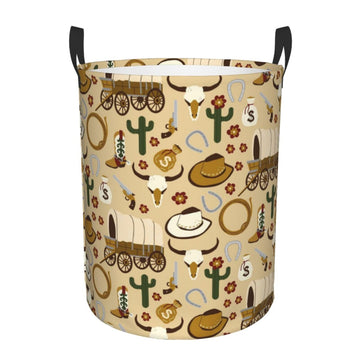Pevtufa Wild West Cowboy Foldable Laundry Basket Organizer,Fabric Clothes Toy Storage Basket Nursery Hamper Storage Bin For Hous