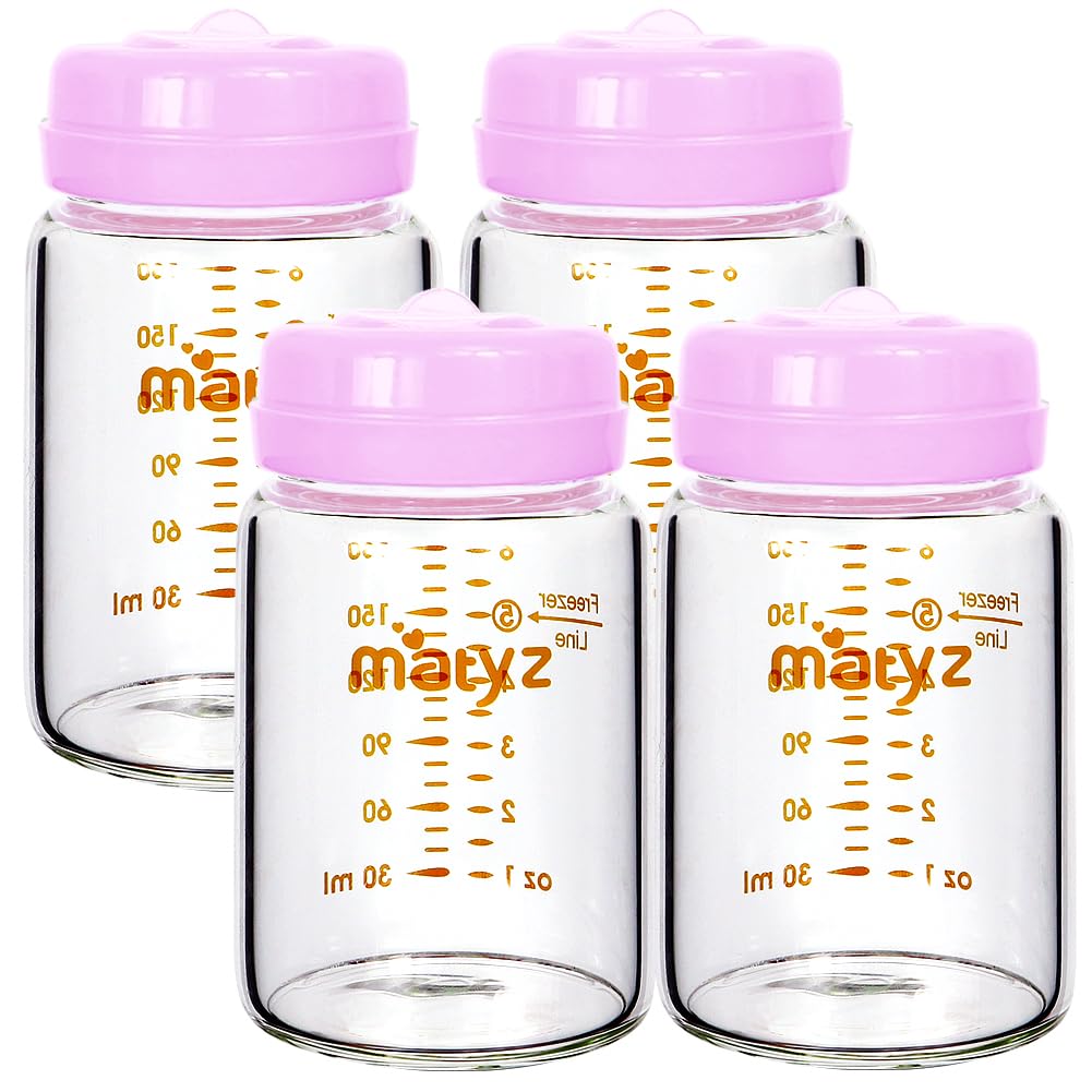 Matyz 4-Pack Breast Milk Collection And Storage Bottles (Pink, 6 Oz Each) - No Bpa Glass Breastmilk Storage Bottles With Lids -