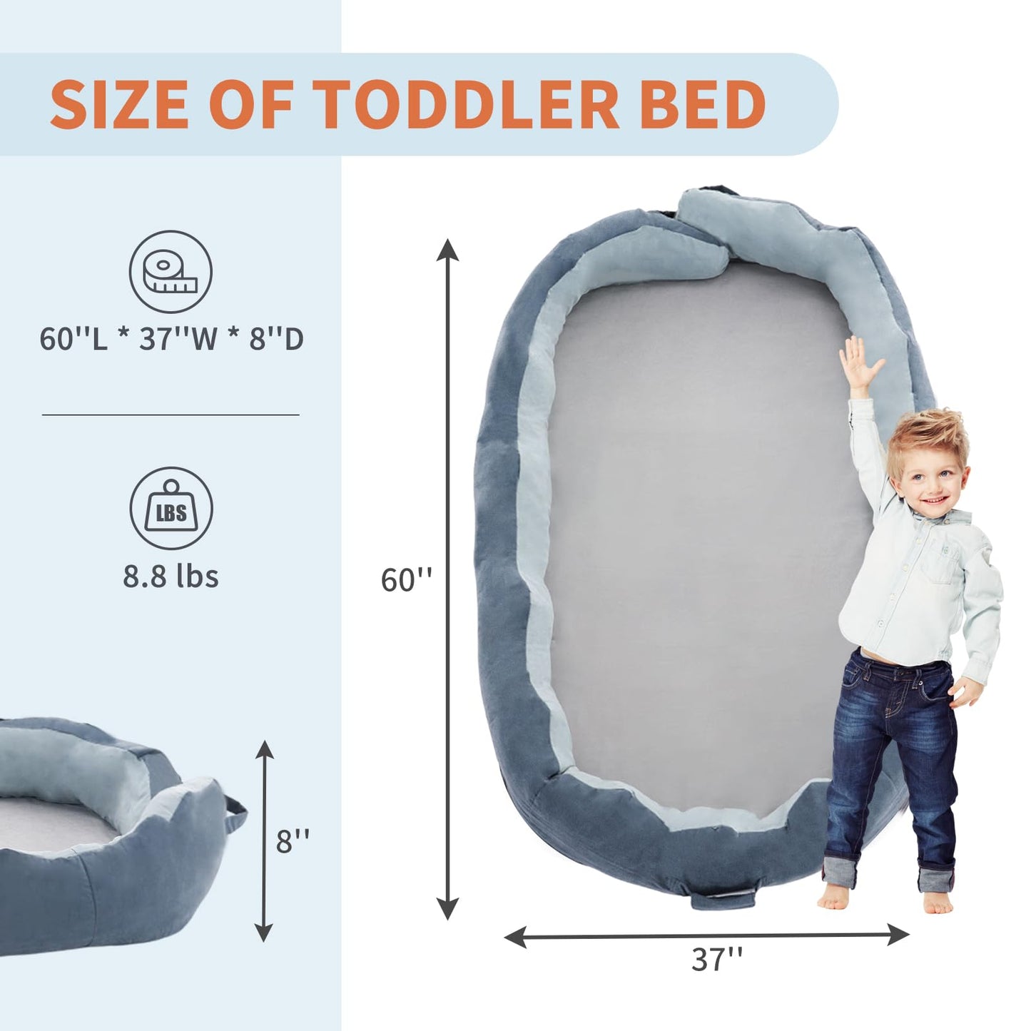 Deygia Kids Travel Bed, Removable Kids Floor Bed, Portable Travel Toddler Bed For Napping, Camping, Traveling For Kids 2-8 Years