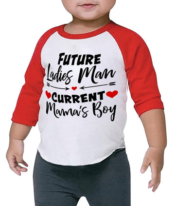 Future Ladies Man Current Mama'S Boy Raglan T-Shirt Toddler Boy Valentine'S Day 3/4 Sleeve Top Spring Cotton Outfit (5-6T, Red)