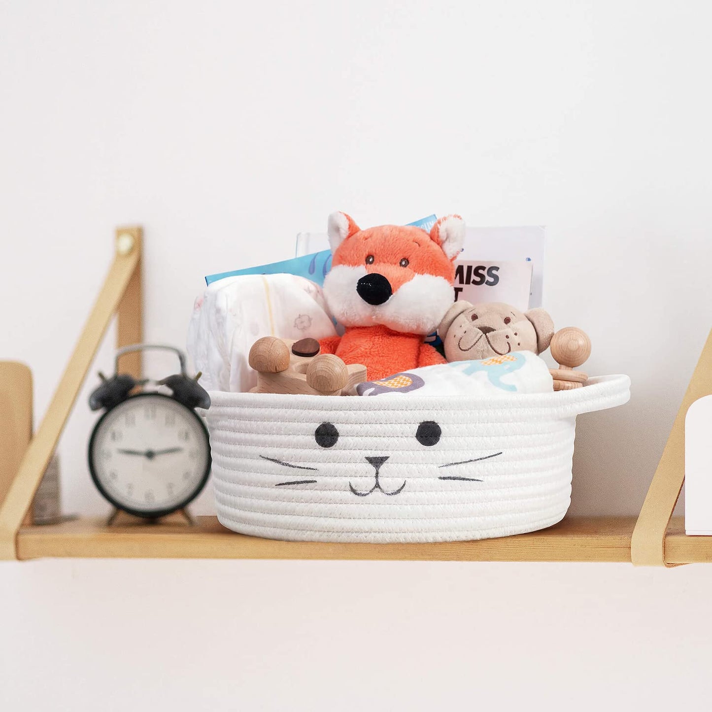 Hichen Small Round Woven Rope Basket, Cute Dog Toy Basket For Living Room, Decorative Nursery Basket For Toys, Diapers, Empty Gi