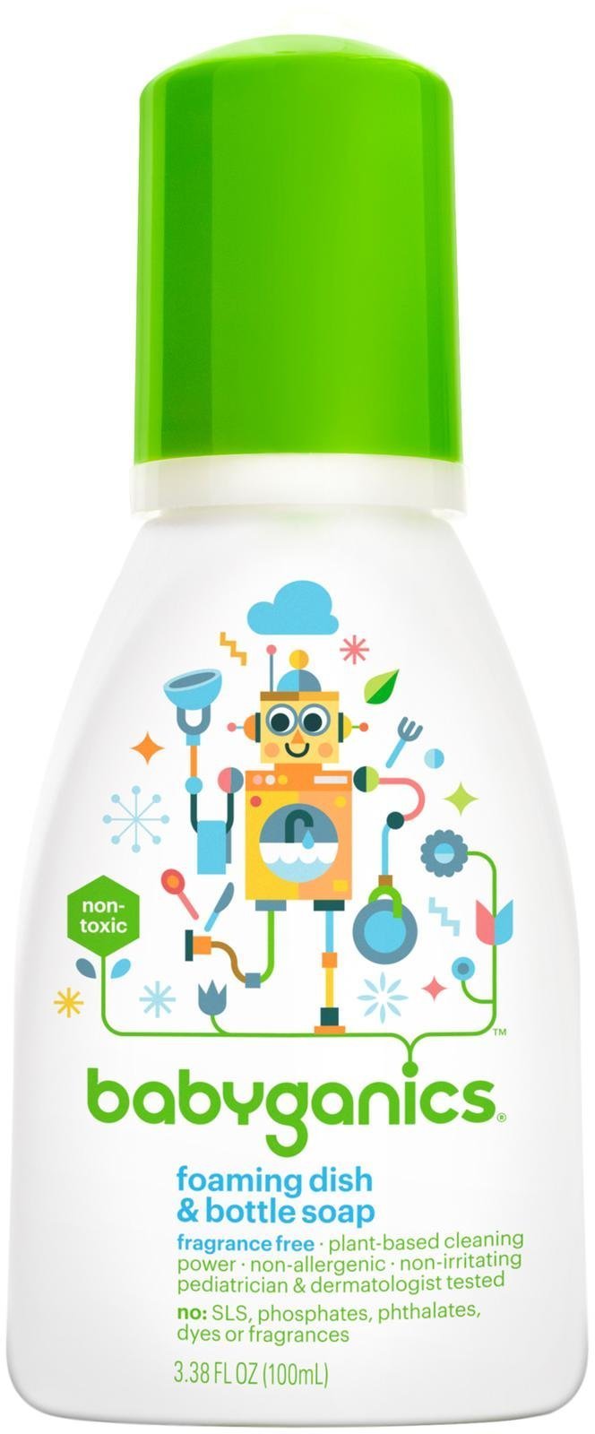 Babyganics Foaming Dish & Bottle Soap  Fragrance Free  3.38 Oz