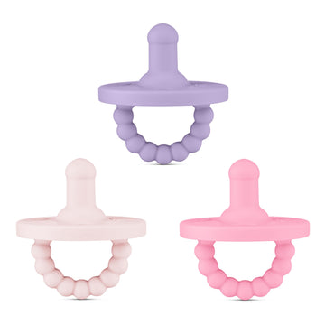 Ryan & Rose Cutie Pat All-In-One Pacifier And Teether Massaging Teething Ring And Hideaway Binky For Growing Babies (Bliss (3 Pa
