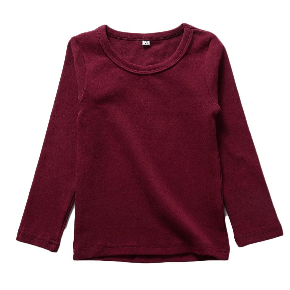 Kisbini Unisex Girls 100% Cotton Long Sleeve T-Shirt Top Tees Wine Red 12 Months WBBAPB076KD28KV